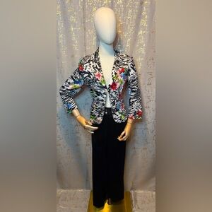 Floral Zebra Print Women's Blazer Pant Set